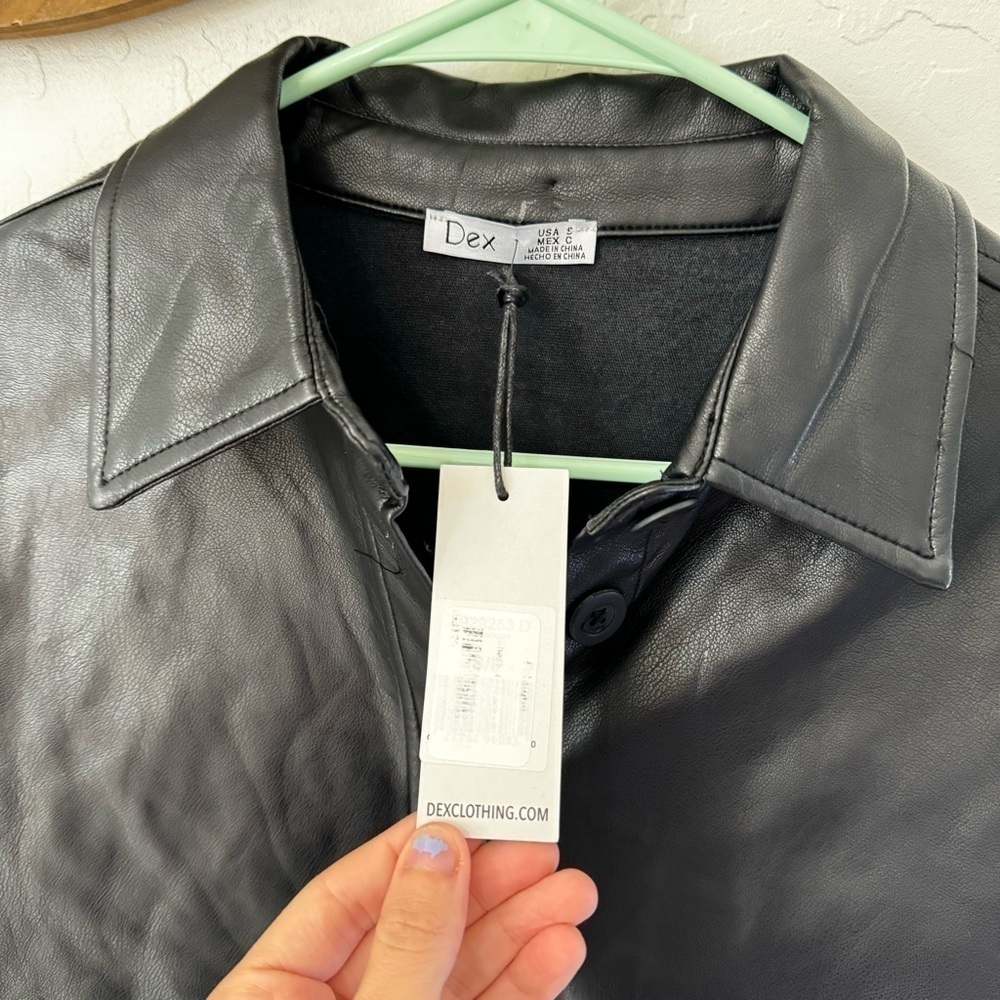 Dex Faux Leather Shacket Jacket Button Down Size S - Picture 5 of 6